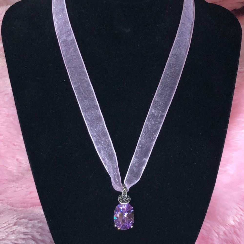 Sterling Silver Lilac Gemstone Ribbon Necklace NEW